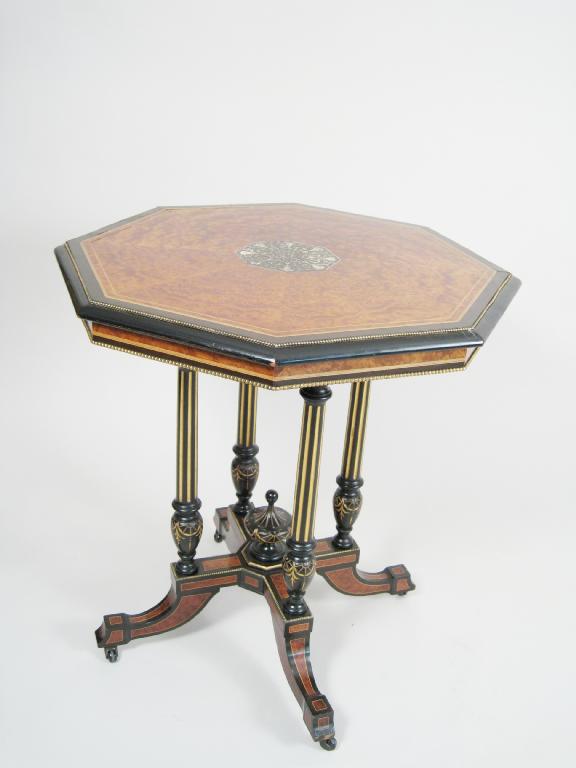 Appraisal: A Victorian octagonal Occasional Table with burr maple veneered top