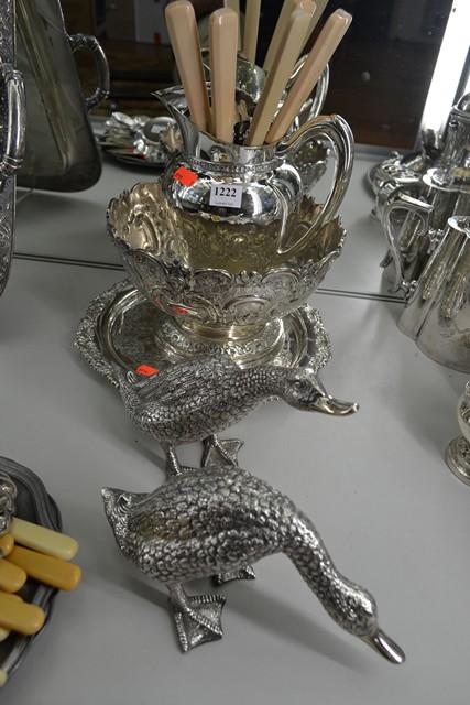 Appraisal: SMALL GROUP OF SILVER PLATE INCL DUCKS TRAY ETC