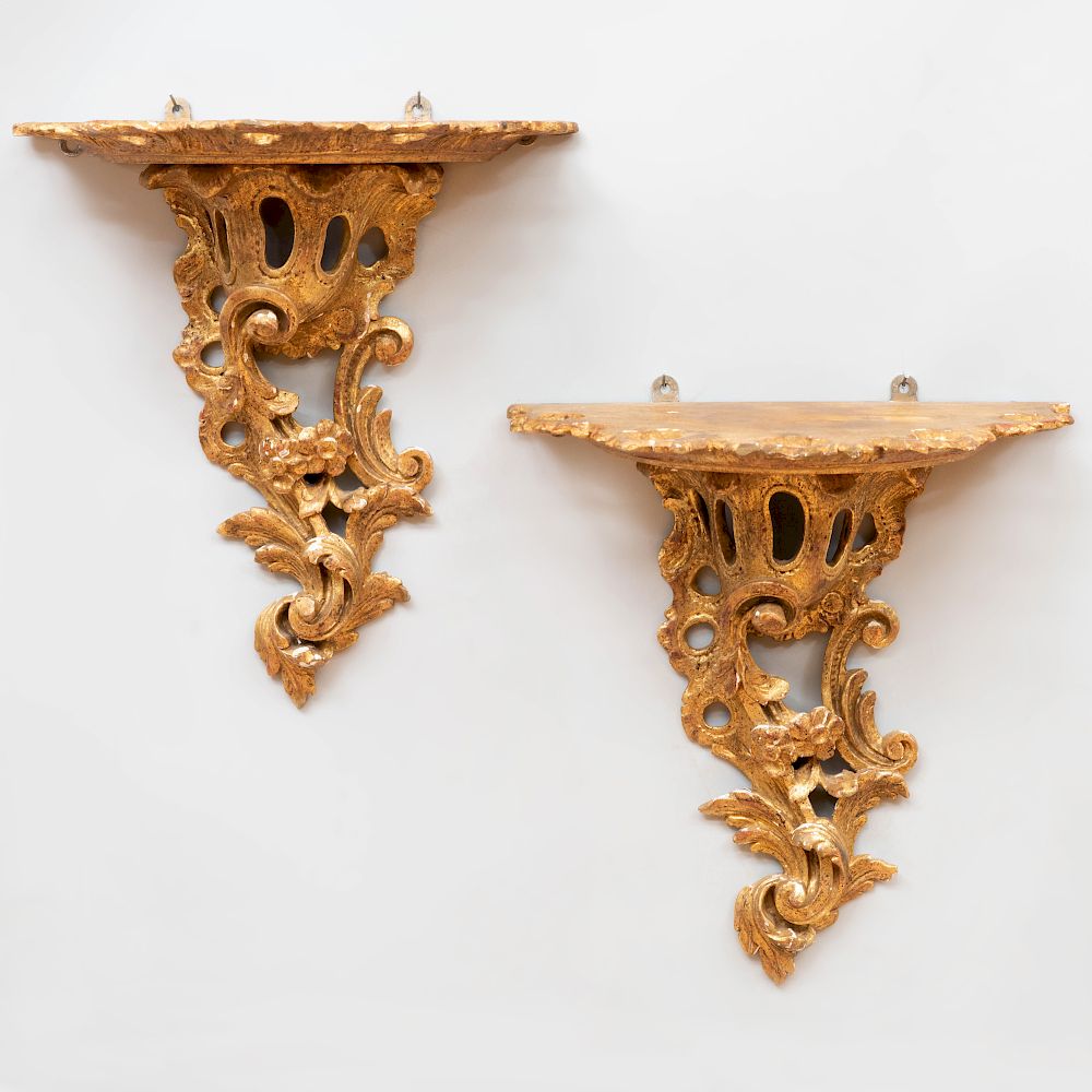 Appraisal: Pair of George II Style Carved Giltwood Wall Brackets Each