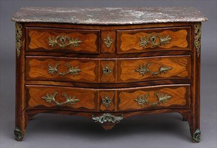 Appraisal: LOUIS XV GILT-METAL-MOUNTED AND INLAID TULIPWOOD COMMODE Stamped L M