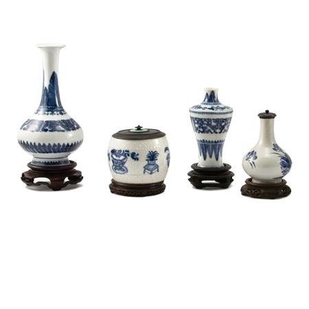 Appraisal: Group of Four Chinese Blue and White Glazed Porcelain Articles