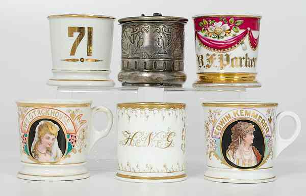 Appraisal: Lot of Six Shaving Mugs Including two with transfer print