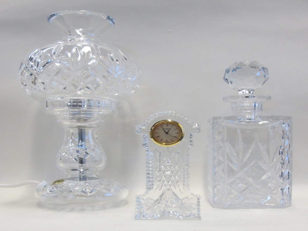 Appraisal: Waterford crystal table lamp and clock and a crystal decanter