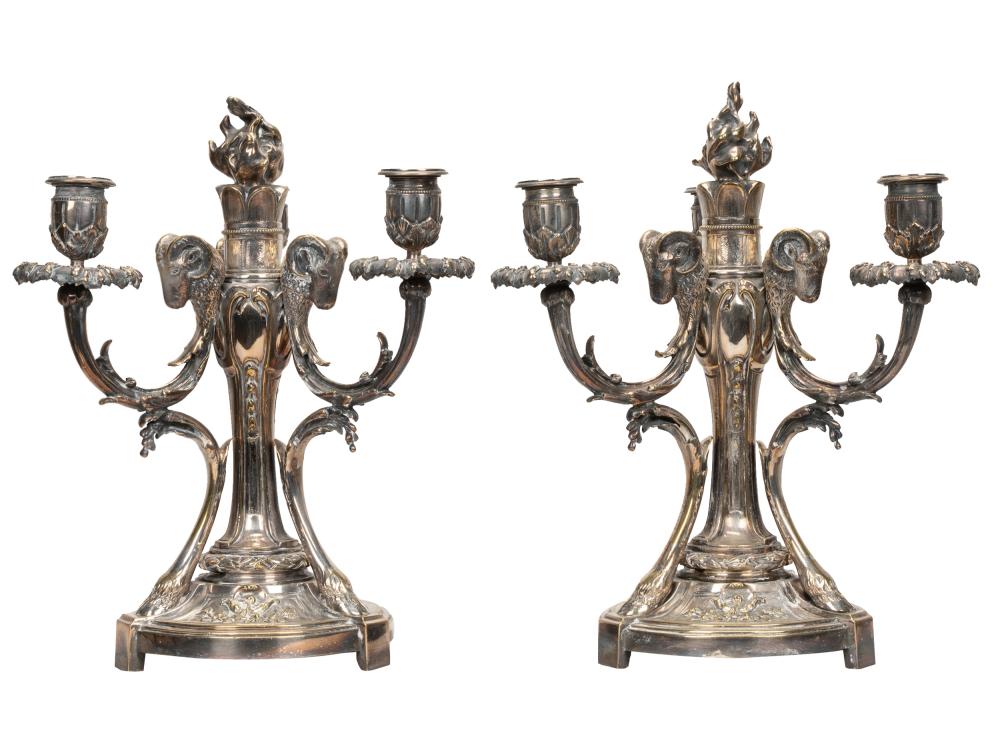 Appraisal: PAIR OF NEOCLASSICAL SILVERED BRONZE CANDELABRAunmarked each with three lights