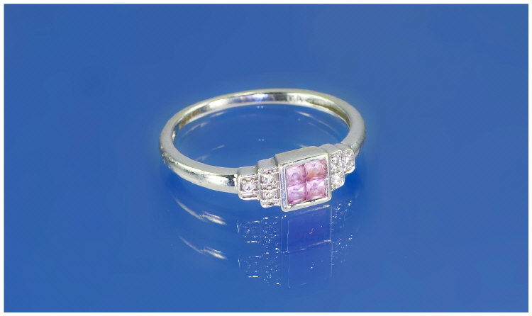 Appraisal: ct White Gold Diamond Ring Central Princess Cut Pink Stones