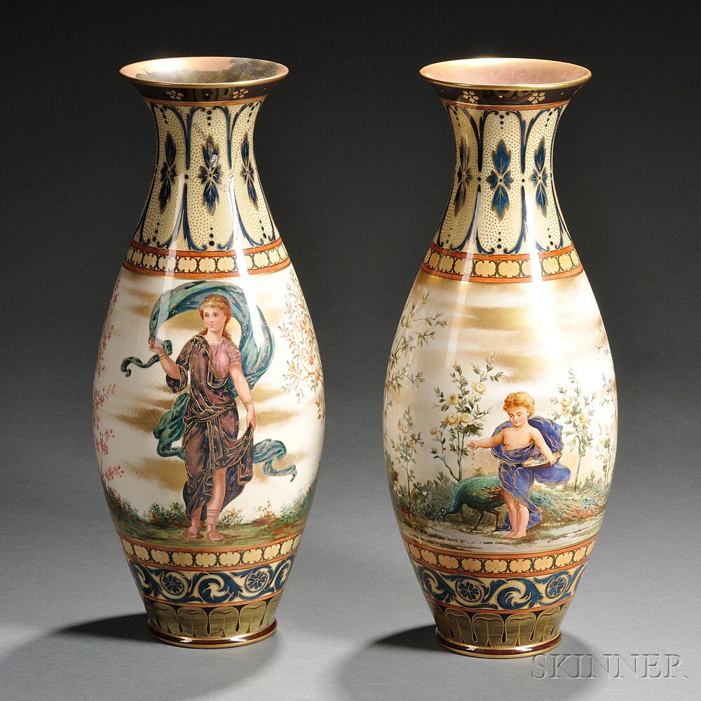 Appraisal: Pair of Doulton Burslem Hand-painted Vases retailed by Bailey Banks