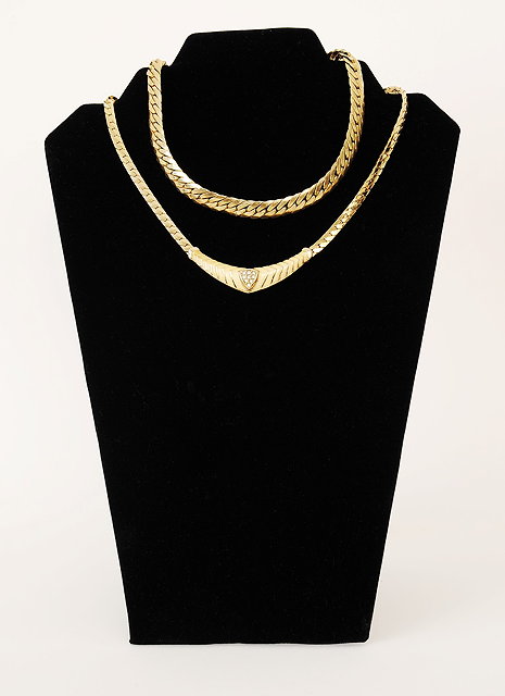 Appraisal: Two s Christian Dior gilt metal necklaces the first with