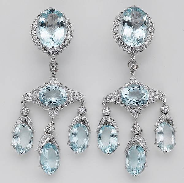 Appraisal: A pair of aquamarine diamond and eighteen karat white gold