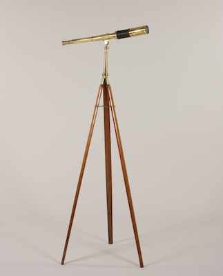 Appraisal: Brass and Leather Telescope on Wood Tripod Stand A L