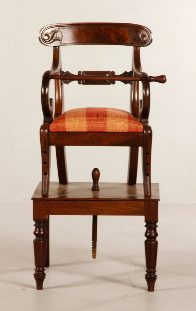 Appraisal: - Regency Mahogany Child's Highchair Regency child's highchair mahogany carved