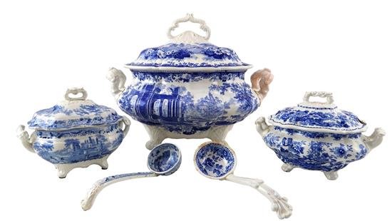 Appraisal: Five pieces of th C Continental blue and white transferware