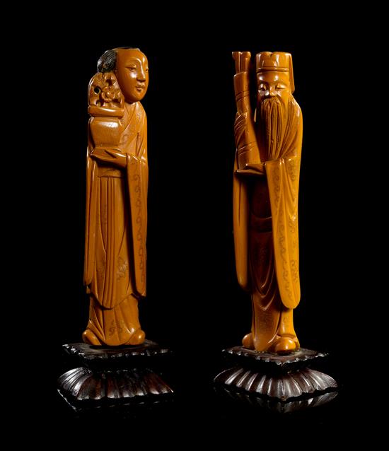 Appraisal: Sale Lot Two Boxwood Figures of Immortals each standing on