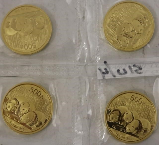 Appraisal: FOUR CHINESE OZ EACH GOLD PANDA COINS