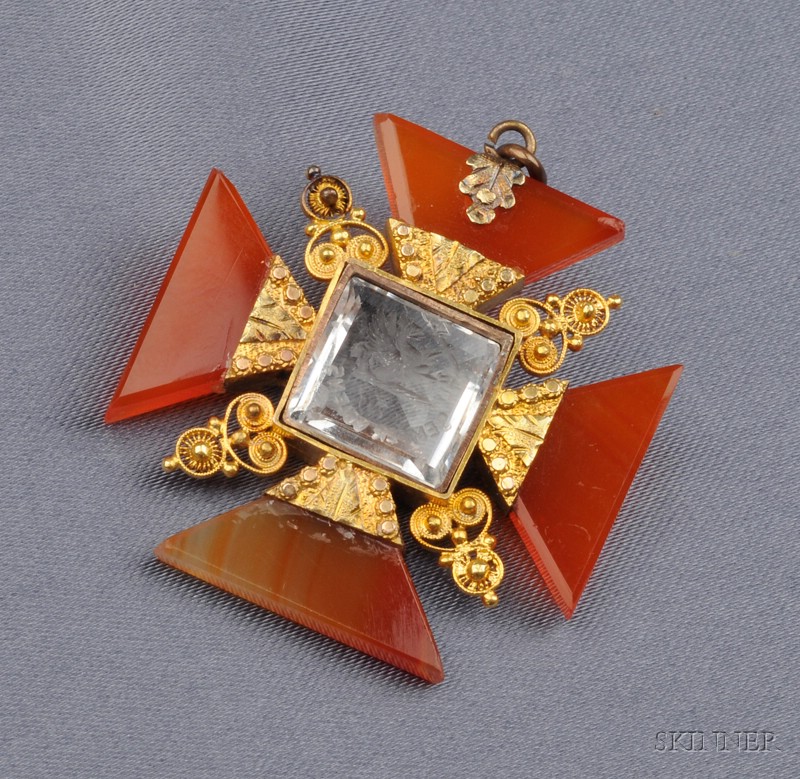 Appraisal: Antique Carnelian and Rock Crystal Maltese Cross the striated carnelian