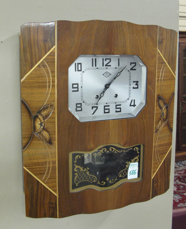 Appraisal: WALNUT BOX-CASE WALL CLOCK French mid- th century with springwound