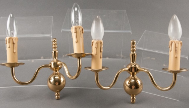 Appraisal: Four Danish Brass Light Fixtures th century Paper faux candles