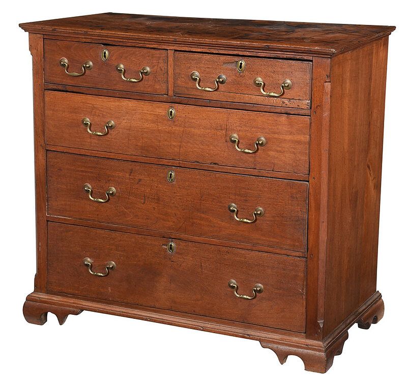 Appraisal: Southern Chippendale Walnut Five Drawer Chest North Carolina or Virginia