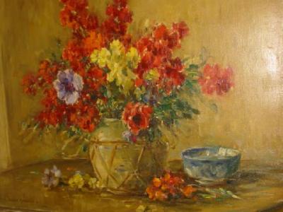 Appraisal: OWEN BOWEN Still Life with Flowers signed x framed