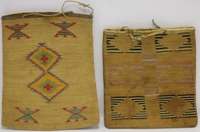 Appraisal: LATE TH C NORTHWEST COAST FALSE EMBROIDEREDBAGS WITH GEOMETRIC DESIGNS