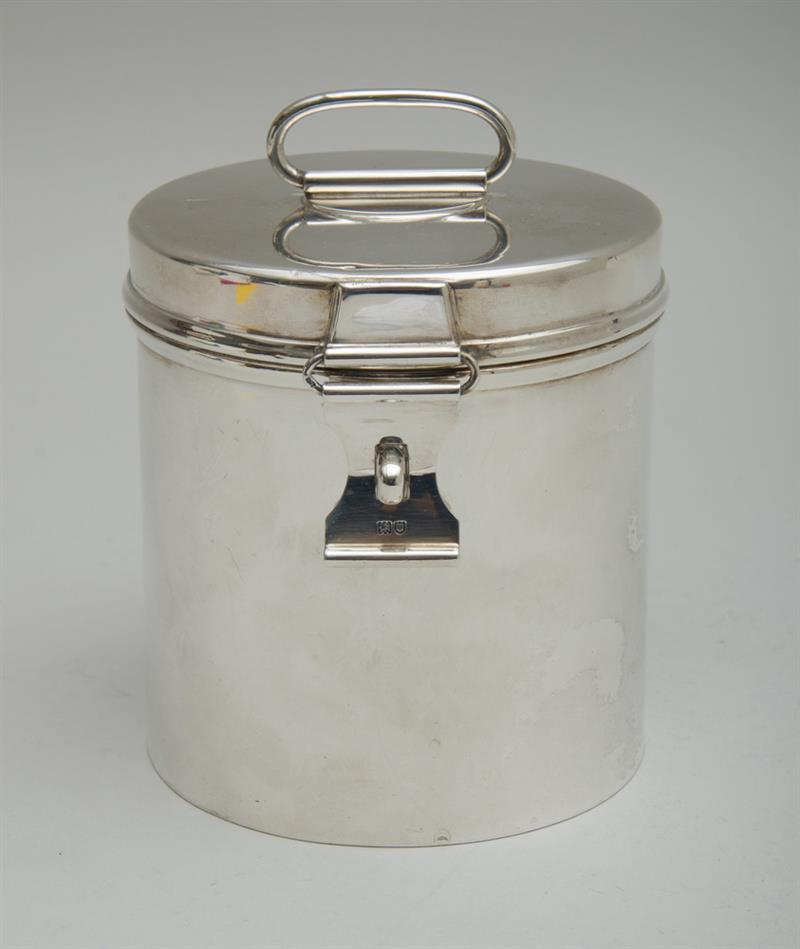 Appraisal: ENGLISH UNADORNED SILVER CYLINDRICAL BISCUIT JAR C S Co Ltd