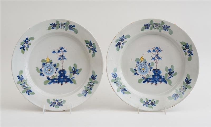 Appraisal: PAIR OF DUCTH POLYCHROME DUTCH CHARGERS Painted with blue flowers