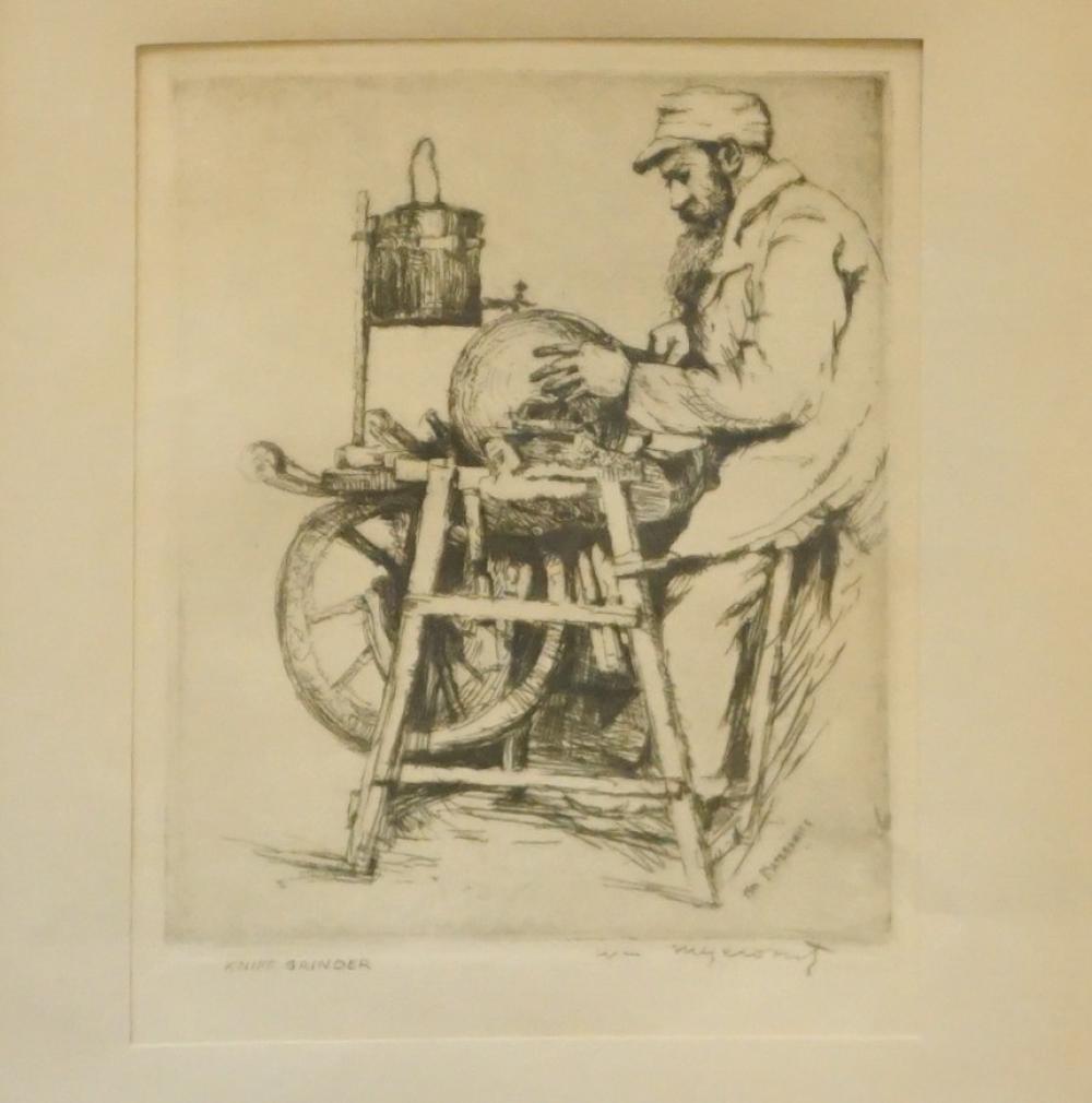 Appraisal: WILLIAM MEYEROWITZ AMERICAN - KNIFE GRINDER ETCHING AND AQUATINT FRAME