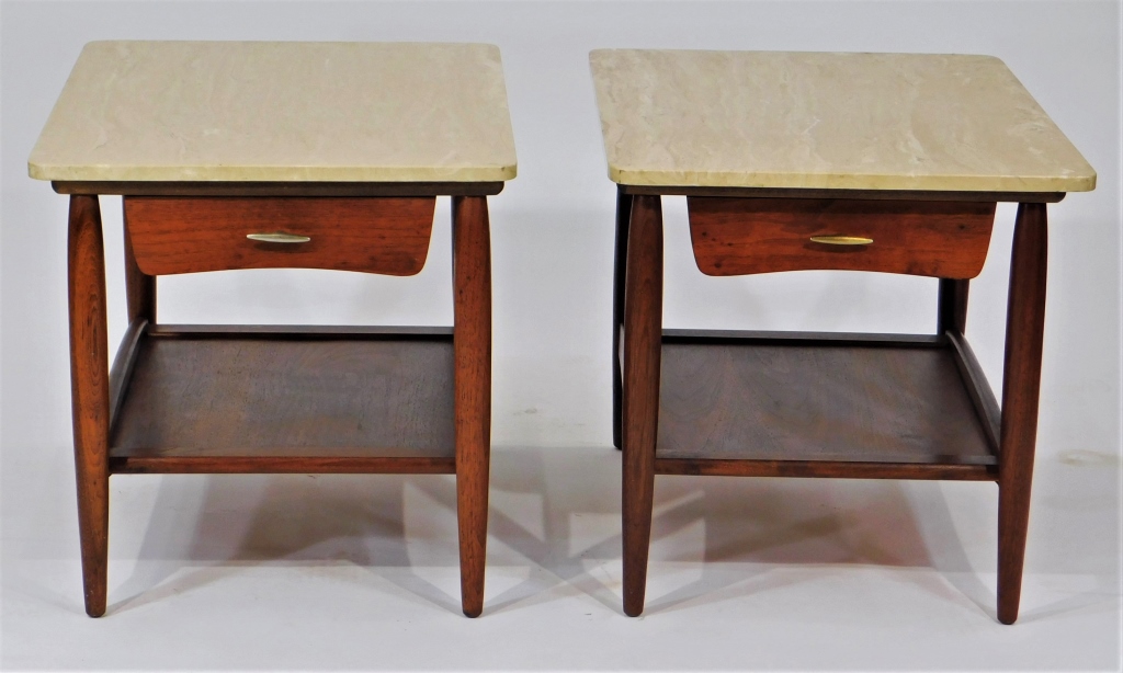 Appraisal: PAIR MCM DANISH WALNUT STONE SIDE TABLES Denmark th CenturyTwo