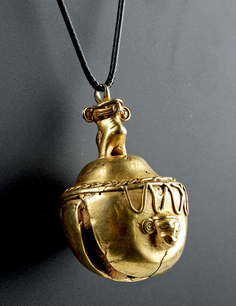 Appraisal: Large Sinu Gold Bell Pendant - g Pre-Columbian Colombia Sinu