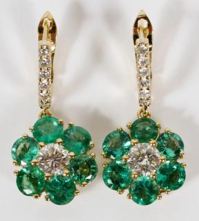 Appraisal: KT YELLOW GOLD CT EMERALD AND DIAMOND EARRINGS KT YELLOW