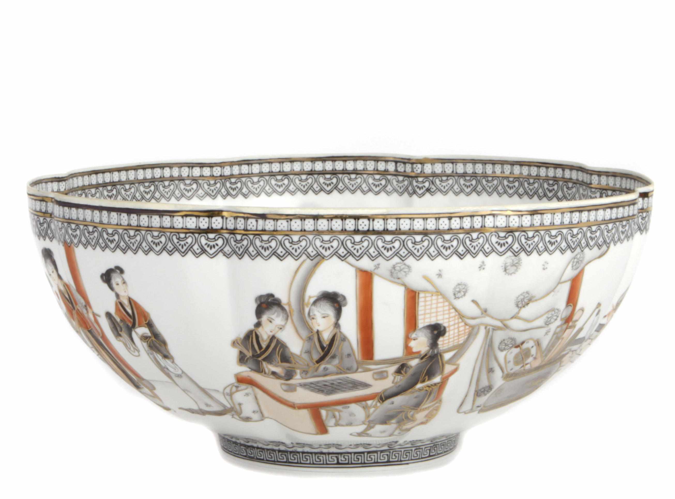 Appraisal: A Chinese eggshell porcelain lobed bowl painted with palace maidens