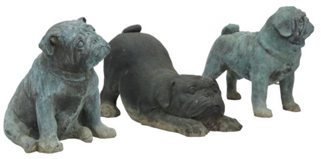 Appraisal: lot of Decorative patinated bronze pug dog sculptures late th