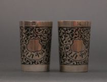 Appraisal: Pair of Niello Russian Silver Vodka Cups Moskow ca -