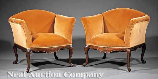 Appraisal: A Pair of Antique Italian Walnut Club Chairs late th