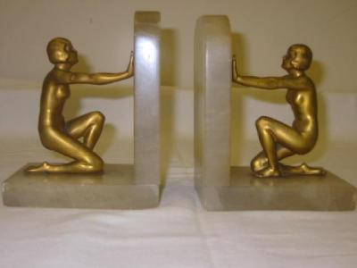 Appraisal: A PAIR OF ART DECO BOOK ENDS in white onyx