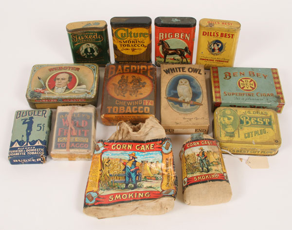 Appraisal: Seven tobacco tins one box and two pouches Bugler Bagpipe