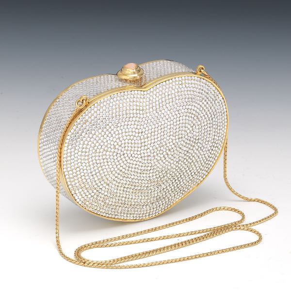 Appraisal: JUDITH LEIBER SWAROVSKI CRYSTAL WHITE HEART MINAUDIERE x x White