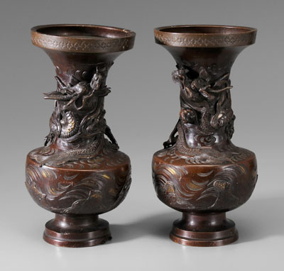 Appraisal: Pair Bronze Hu-Form Vases Japanese late th early th century