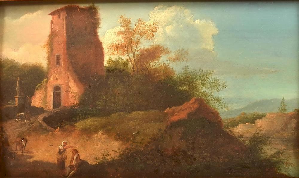 Appraisal: Continental Oil on Board Landscape Painting Unsigned Continental th th