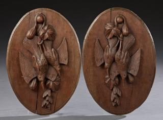 Appraisal: Pair of Continental Carved Mahogany Natur Morte Re Pair of