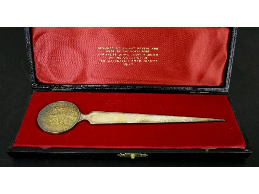 Appraisal: Stuart Devlin cased commemorative paper knife the case inscribed '