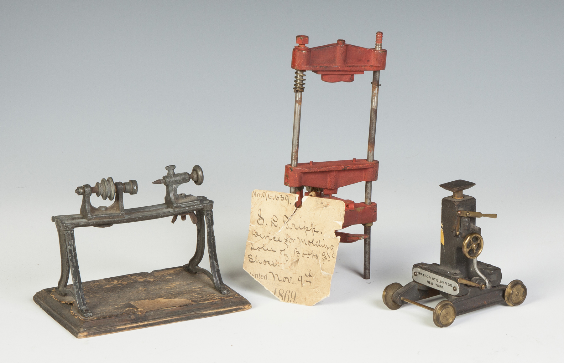 Appraisal: Three Patent Models L to R Lathe metal mounted on