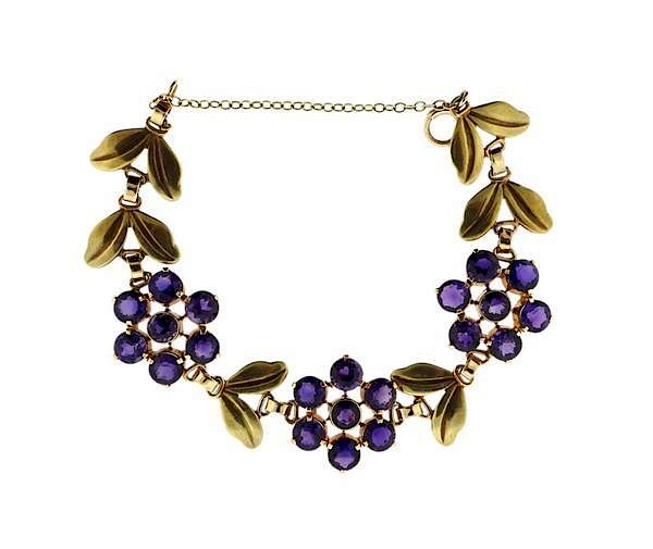 Appraisal: s Retro K Gold Amethyst Floral Motif Bracelet METAL K