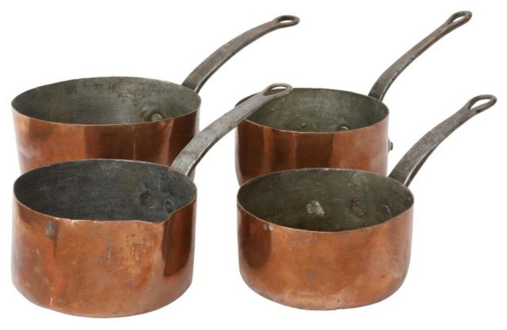 Appraisal: lot of French copper graduated saucepans with iron handles including