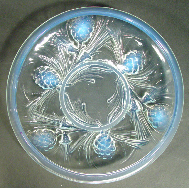 Appraisal: Art Deco opalescent glass bowl moulded with pine cones and