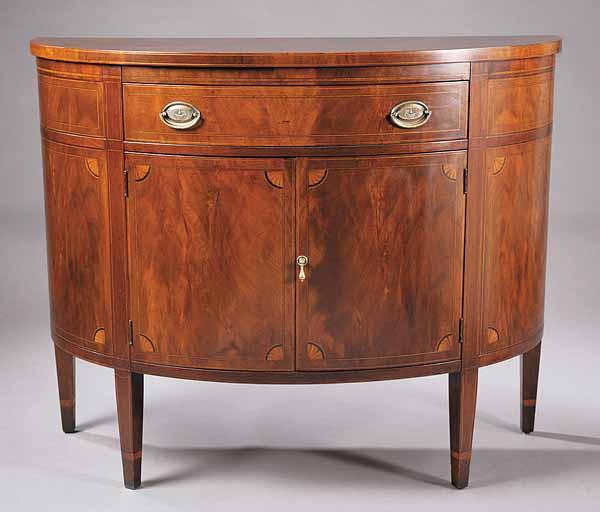 Appraisal: A Hepplewhite-Style Inlaid Mahogany Demilune Commode the top above a