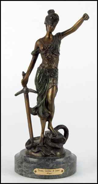 Appraisal: AFTER ALOIS MAYER GERMAN - SCALES OF JUSTICE Patinated bronze