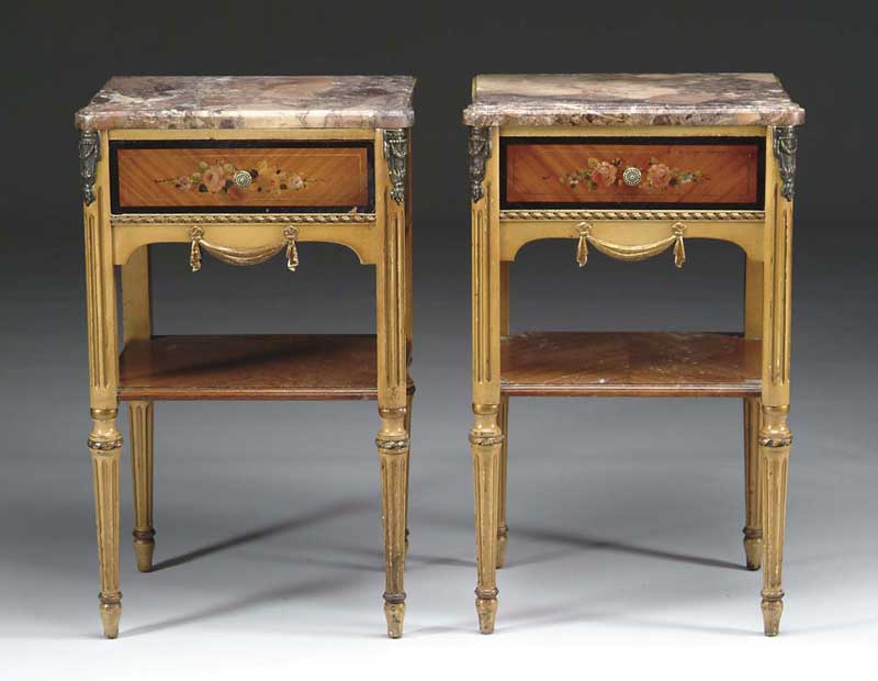 Appraisal: PAIR OF MARBLE TOP ONE DRAWER TWO TIER END TABLES