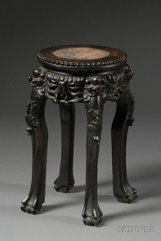 Appraisal: Small Tabouret China th early th century carved rosewood inset