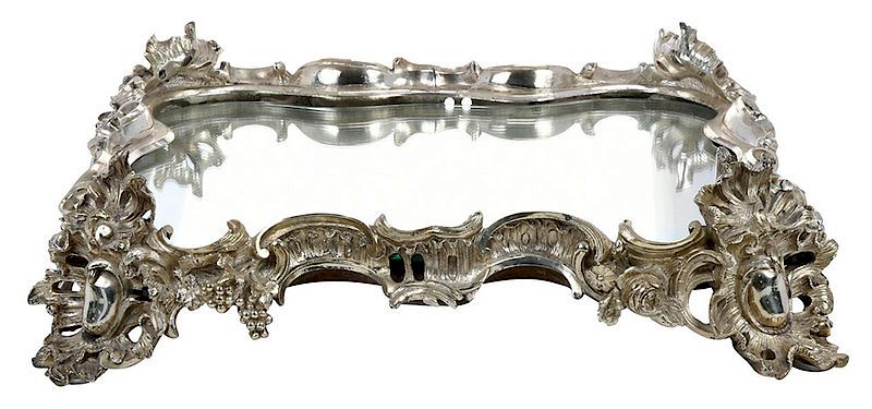 Appraisal: Ornate Silver-Plate Plateau Continental th century square with openwork scroll