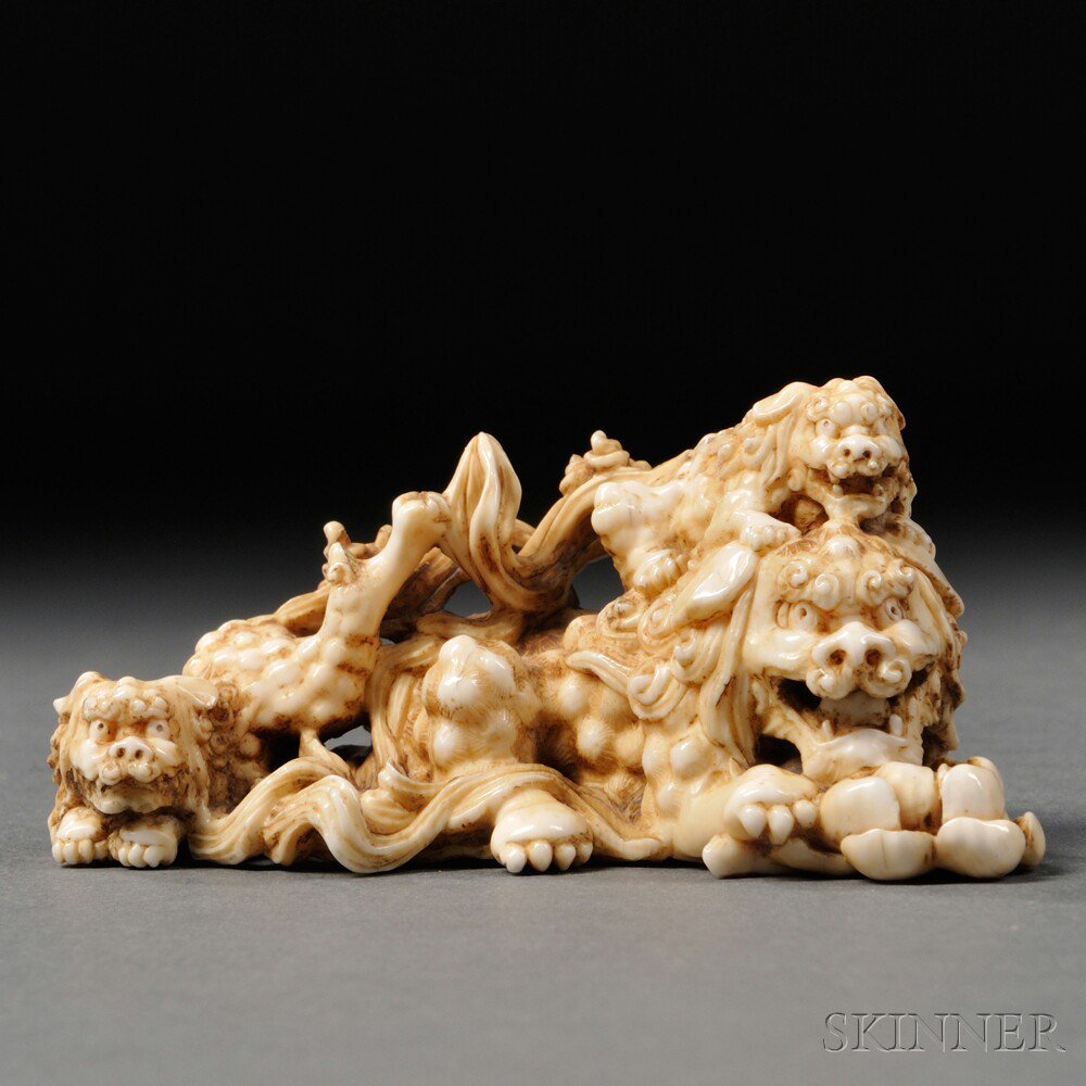 Appraisal: Ivory Okimono of a Lion Dog Shisa Japan th th